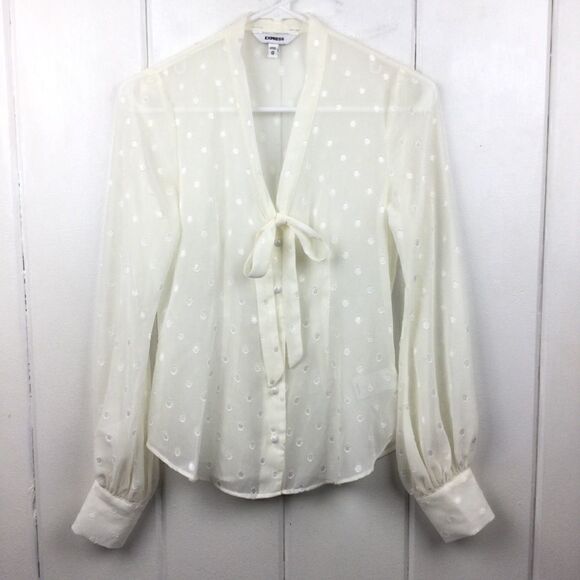 Express Cream Polka Dot Transparent Tie Top XS - Picture 1 of 11